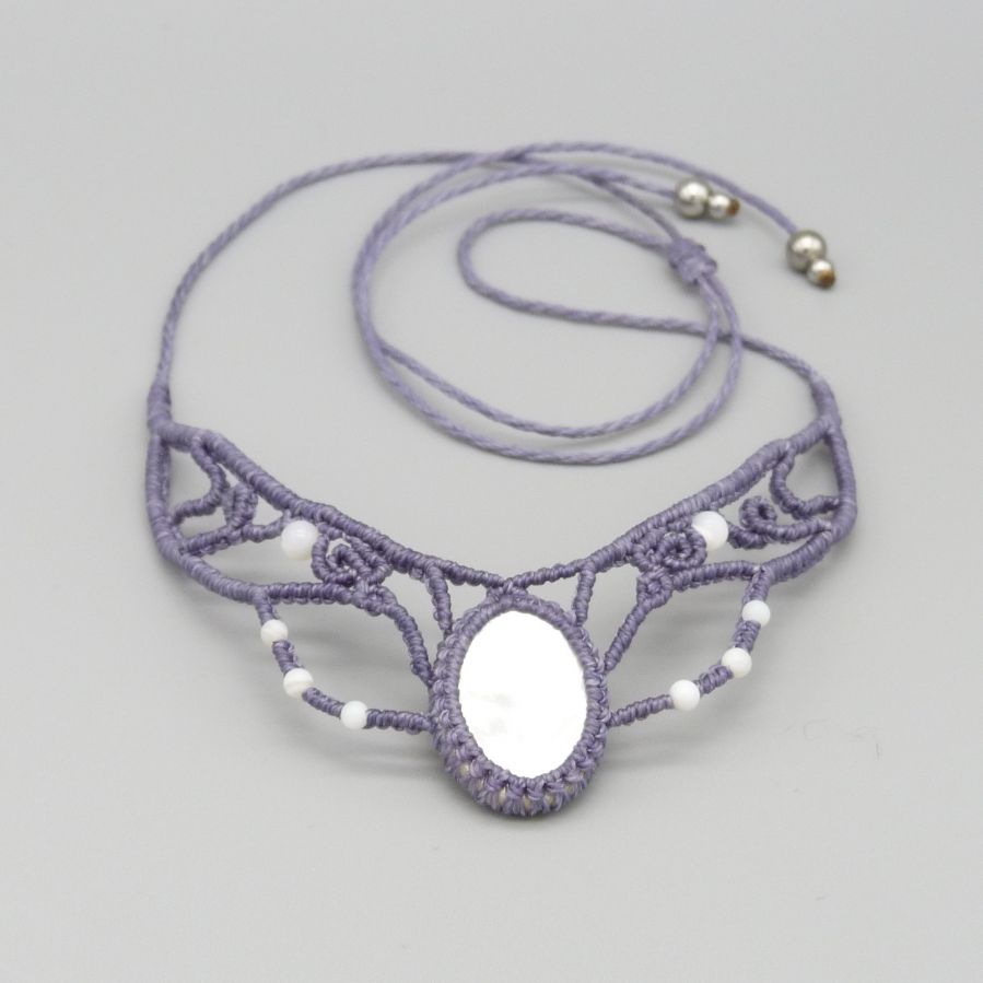 Micro-macramé ketting, mauve grijze parel