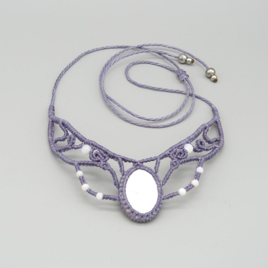 Micro-macramé ketting, mauve grijze parel