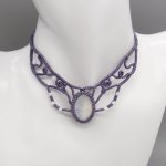Micro-macramé ketting, mauve grijze parel