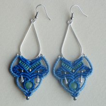 Oorbellen in micro-macramé blauw/hemelsblauw/turquoise groen