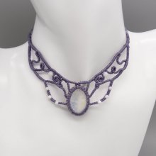 Micro-macramé ketting, mauve grijze parel