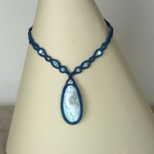 eend blauwe micro-macramé ketting met larsoniet jaspis