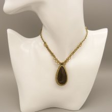 Gouden micro-macramé ketting met gouden obsidiaan 