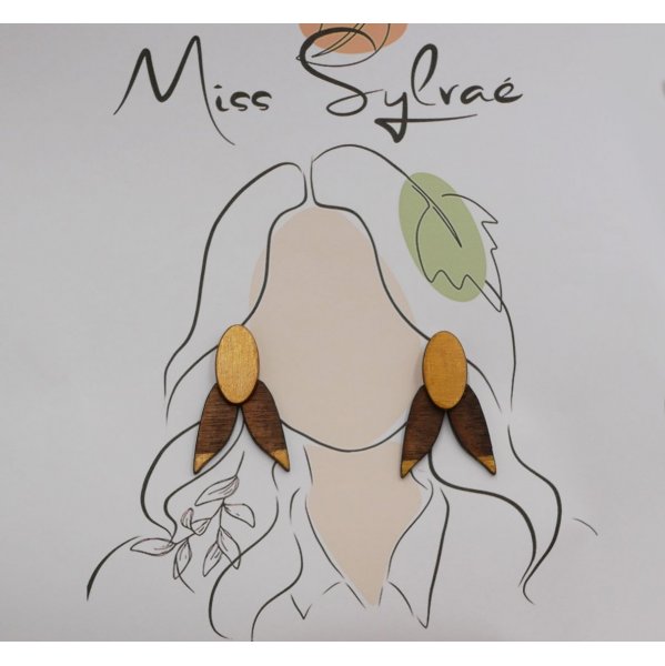 Cicade oorbellen in walnoothout en verguld 