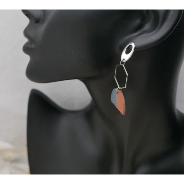 Grijze en bruine geometrische hanger oorbellen