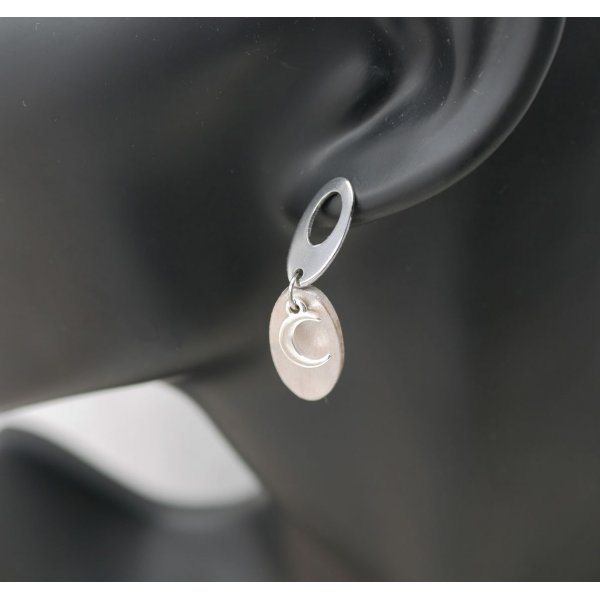 Boucles d'oreilles pendantes g&eacute;om&eacute;triques ovales blanc croissants de lune