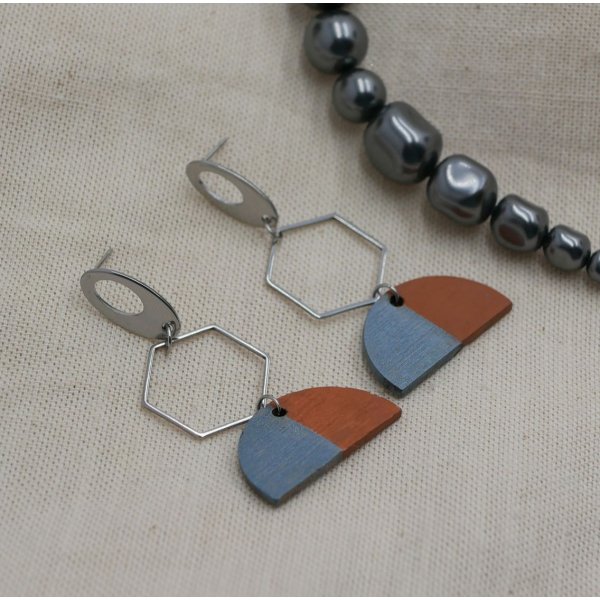 Grijze en bruine geometrische hanger oorbellen