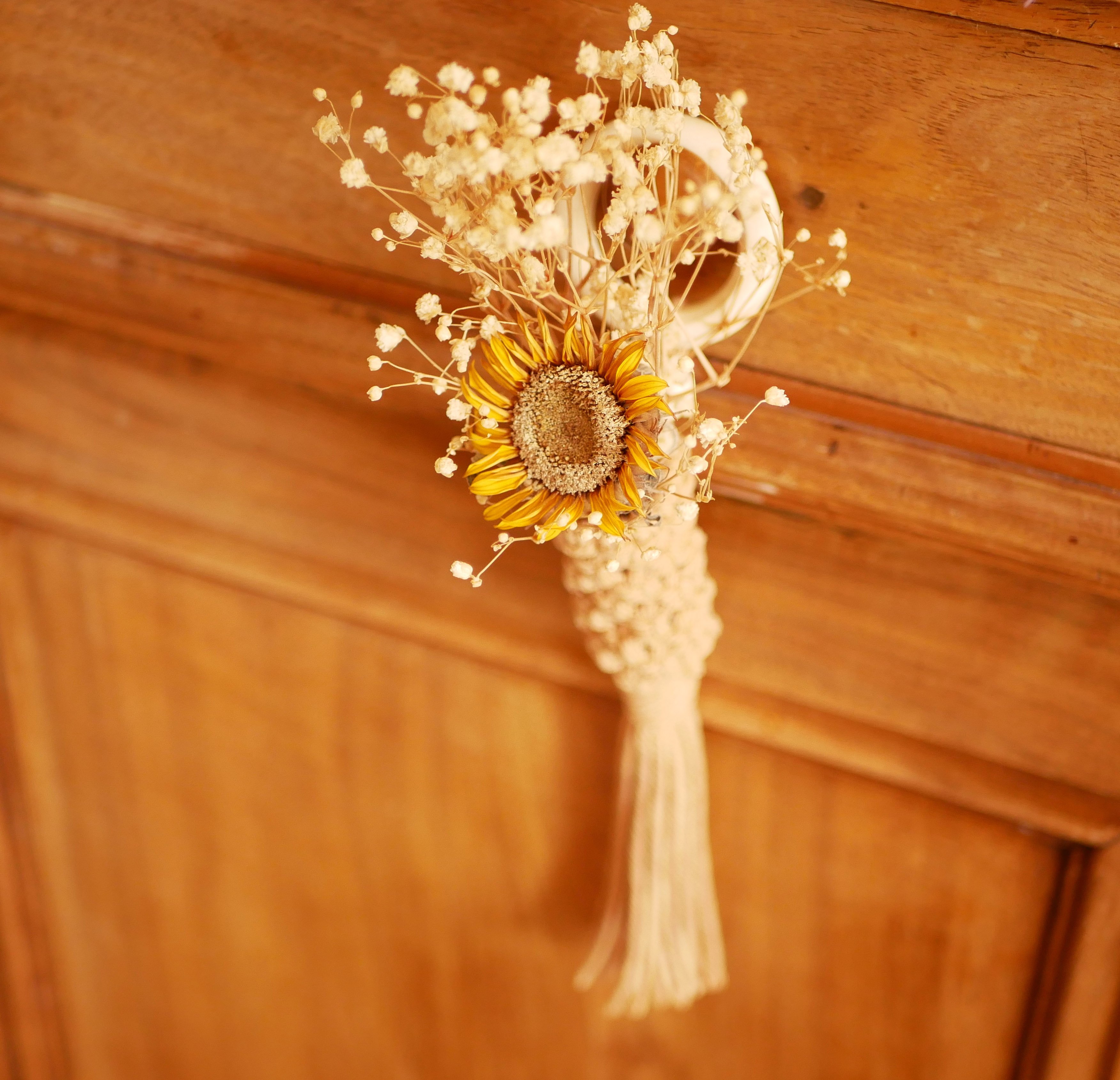 Petite suspension en macram&eacute; pour mini plantes avec corde coton Beige sable