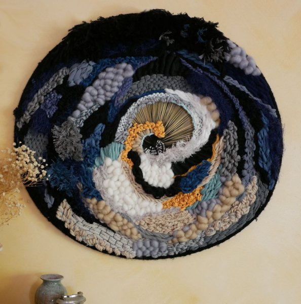 Grand tissage mural rond Coucher de soleil sur l'oc&eacute;an 