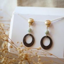 Notenhout en amazoniet edelsteen clip oorbellen