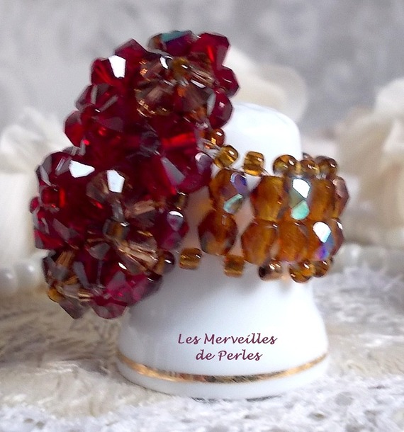 Klaproos ring met Swarovski kristal facetten en spinners