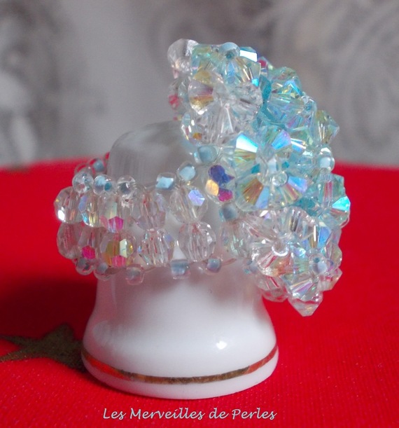 Kristal blauwe ring met Swarovski kristal facetten en spinners