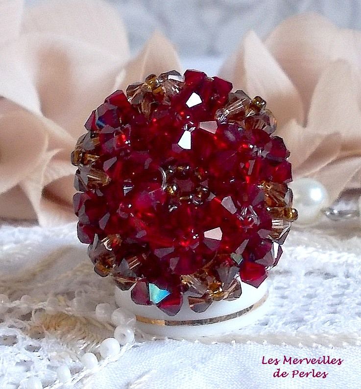 Klaproos ring met Swarovski kristal facetten en spinners