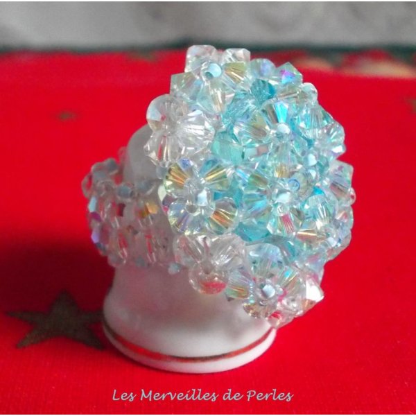 Kristal blauwe ring met Swarovski kristal facetten en spinners