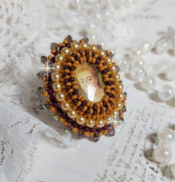 Mme de Pompadour ring geborduurd met parels, Swarovski kristal, een zeer mooie verleiding