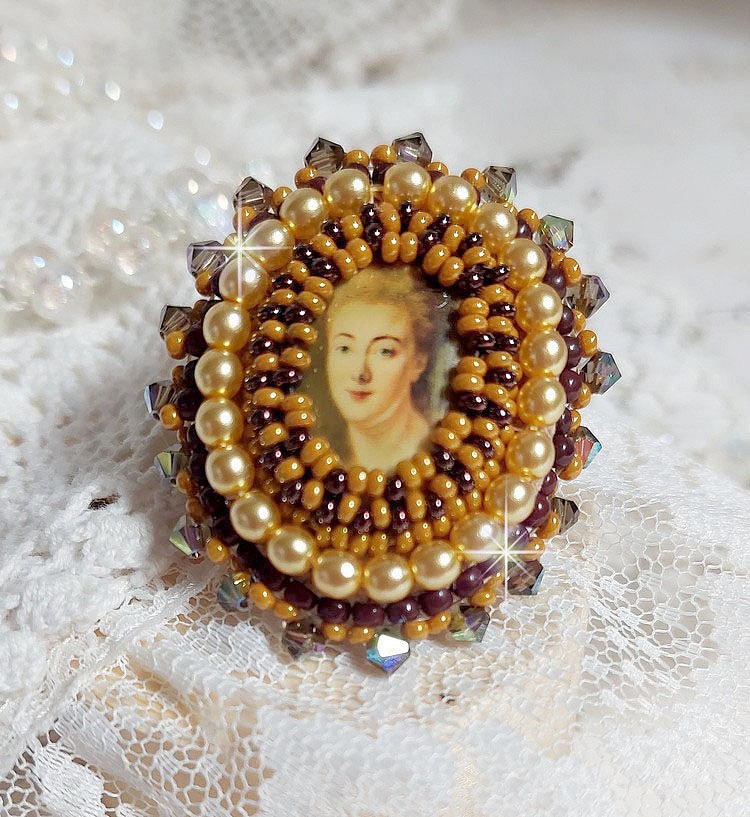 Mme de Pompadour ring geborduurd met parels, Swarovski kristal, een zeer mooie verleiding