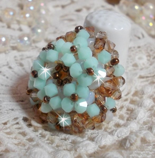 Waterlelie ring met Swarovski kristal facetten en spinners