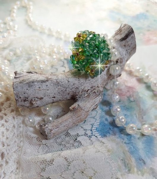 Tedere Groene Ring met Swarovski Kristal Facetten en Spinners