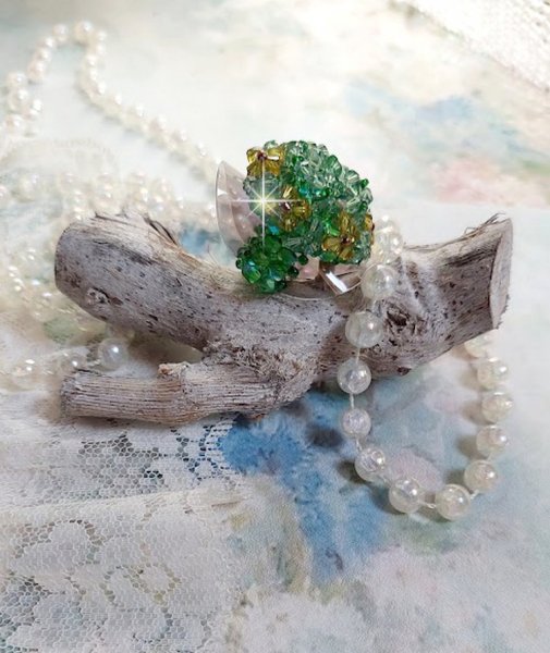 Tedere Groene Ring met Swarovski Kristal Facetten en Spinners