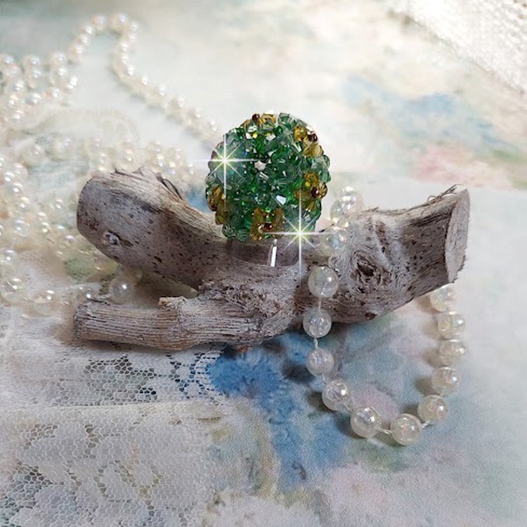 Tedere Groene Ring met Swarovski Kristal Facetten en Spinners