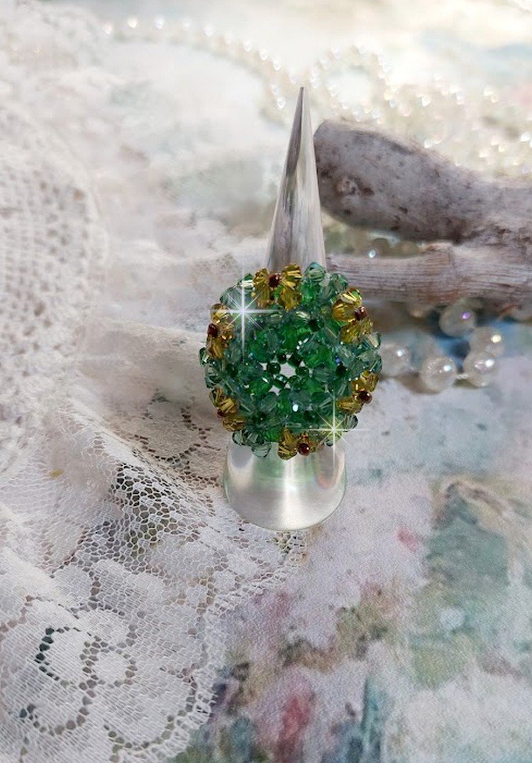 Tedere Groene Ring met Swarovski Kristal Facetten en Spinners