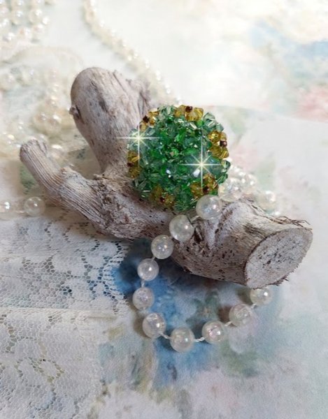 Tedere Groene Ring met Swarovski Kristal Facetten en Spinners
