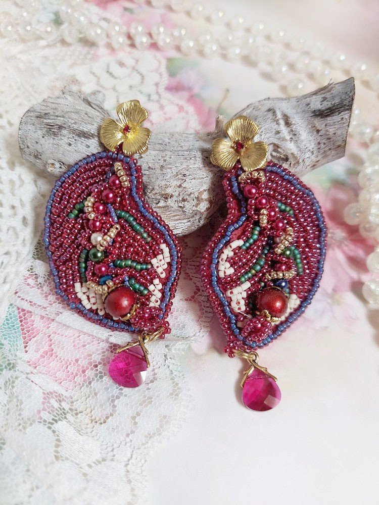 BO Enchantement d'Automne geborduurd met Swarovski-kristallen, parels en rocailles