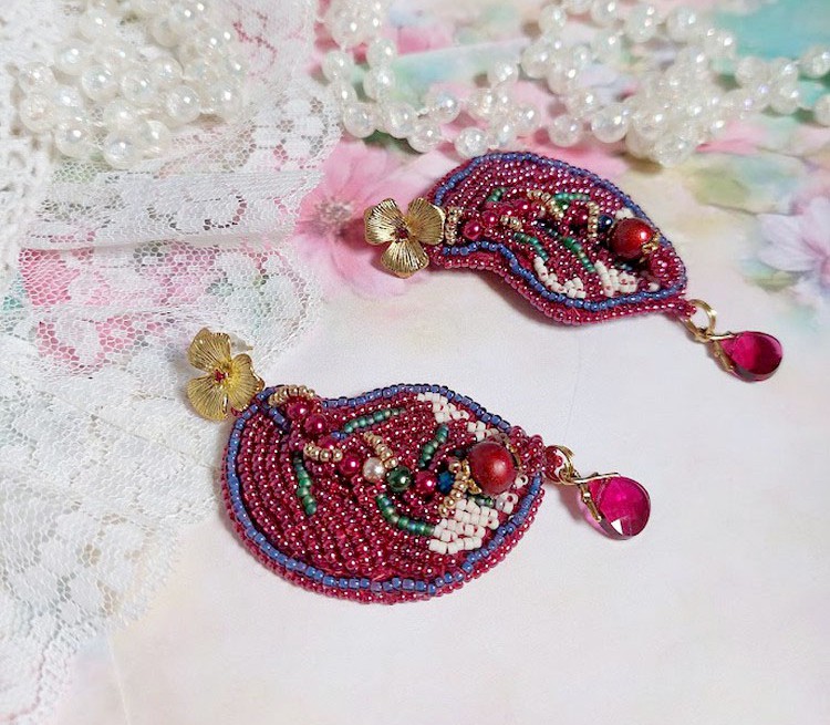 BO Enchantement d'Automne geborduurd met Swarovski-kristallen, parels en rocailles