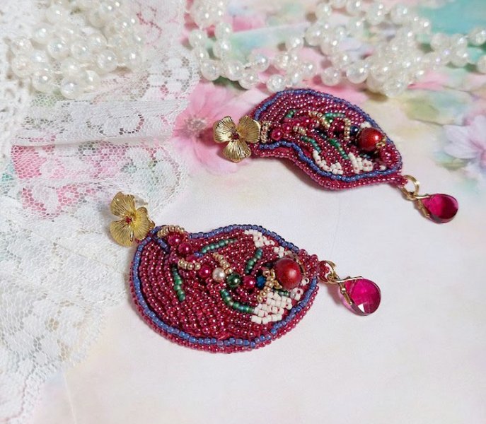 BO Enchantement d'Automne geborduurd met Swarovski-kristallen, parels en rocailles