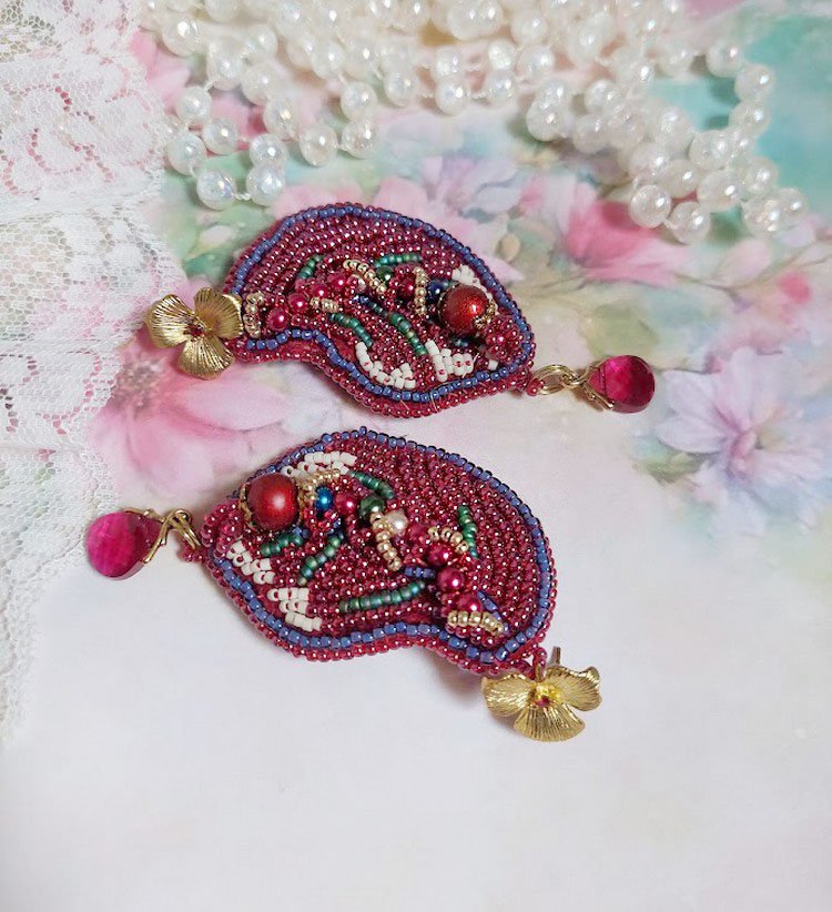 BO Enchantement d'Automne geborduurd met Swarovski-kristallen, parels en rocailles