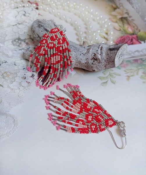 BO Imagine mont&eacute;es avec rocailles verres, tubes Argent 925 et crochets d&rsquo;oreilles plaqu&eacute; argent