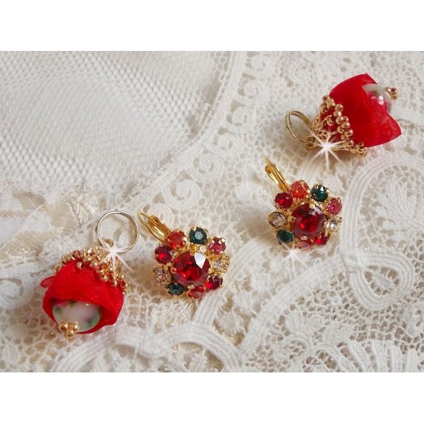 BO Mia geborduurd met Swarovski kristallen, oranje zirkonia steentjes, Fimo kralen en rocailles.