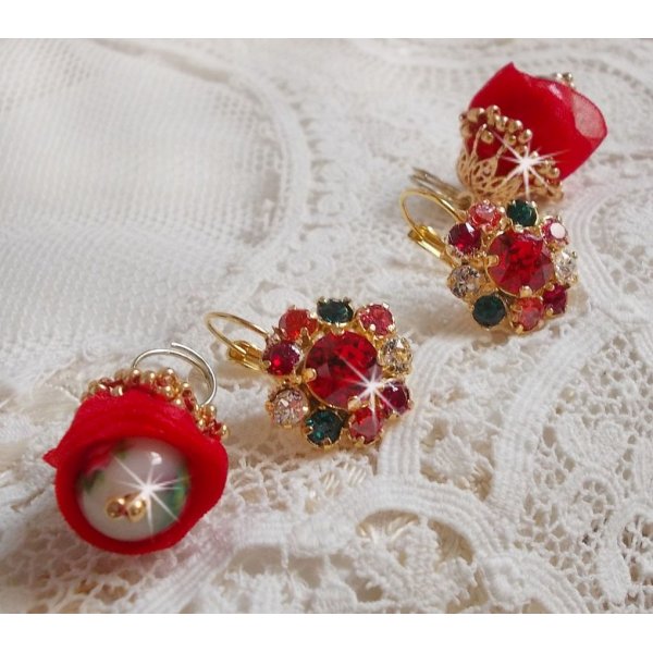 BO Mia geborduurd met Swarovski kristallen, oranje zirkonia steentjes, Fimo kralen en rocailles.