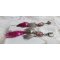 Navajo Fuchsia en Bruin BO met glazen kralen, Swarovski kristallen en veren