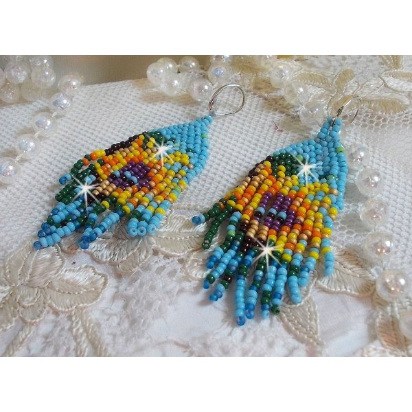 BO Zonnebloem gemaakt met lentekleurige stenen en zilveren dwarsliggers 925/1000