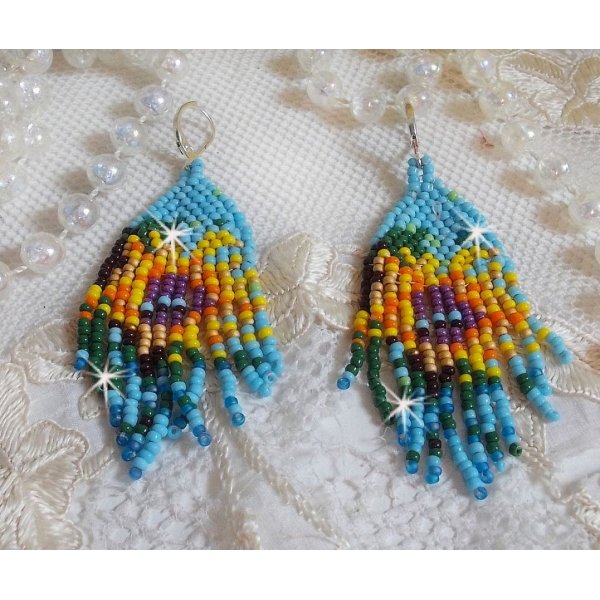 BO Zonnebloem gemaakt met lentekleurige stenen en zilveren dwarsliggers 925/1000