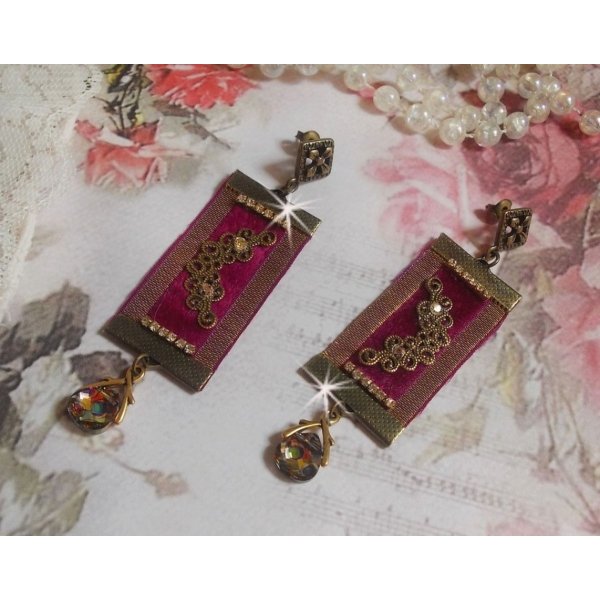 Vintage Arabesk BO gemaakt met Bordeaux vlechten, Swarovski kristallen en prachtige accessoires. 