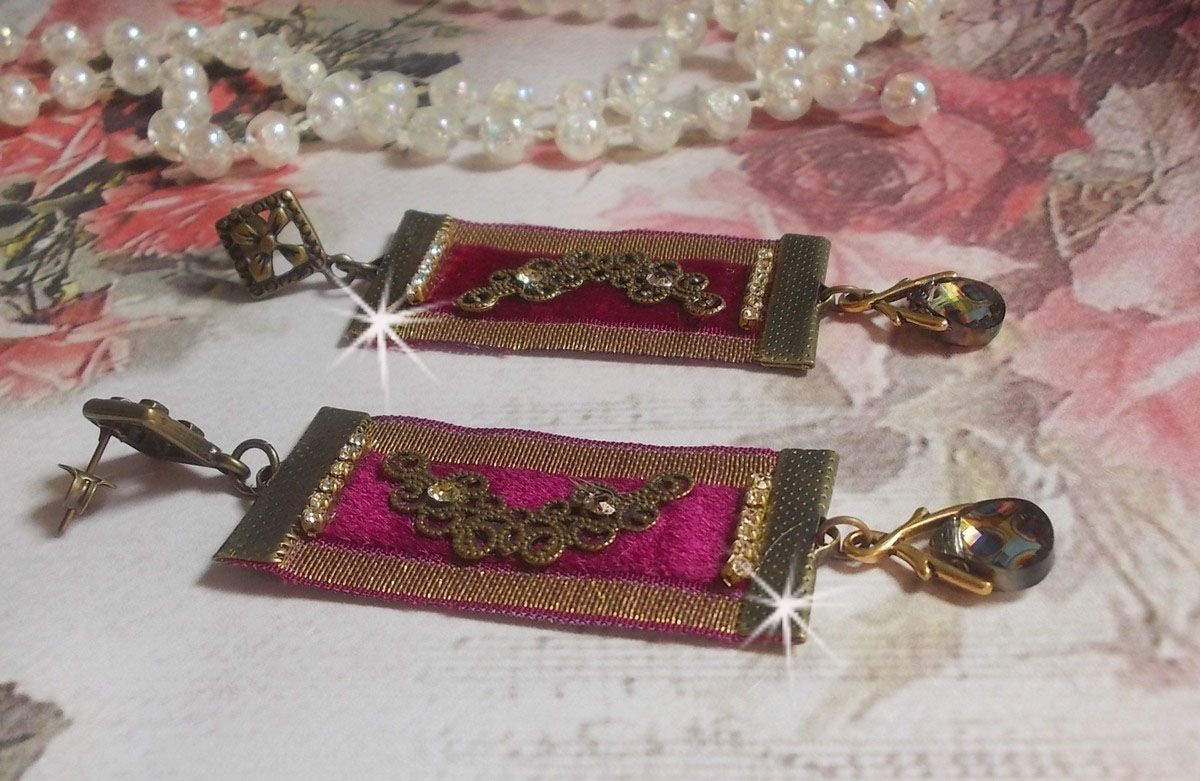 Vintage Arabesk BO gemaakt met Bordeaux vlechten, Swarovski kristallen en prachtige accessoires. 
