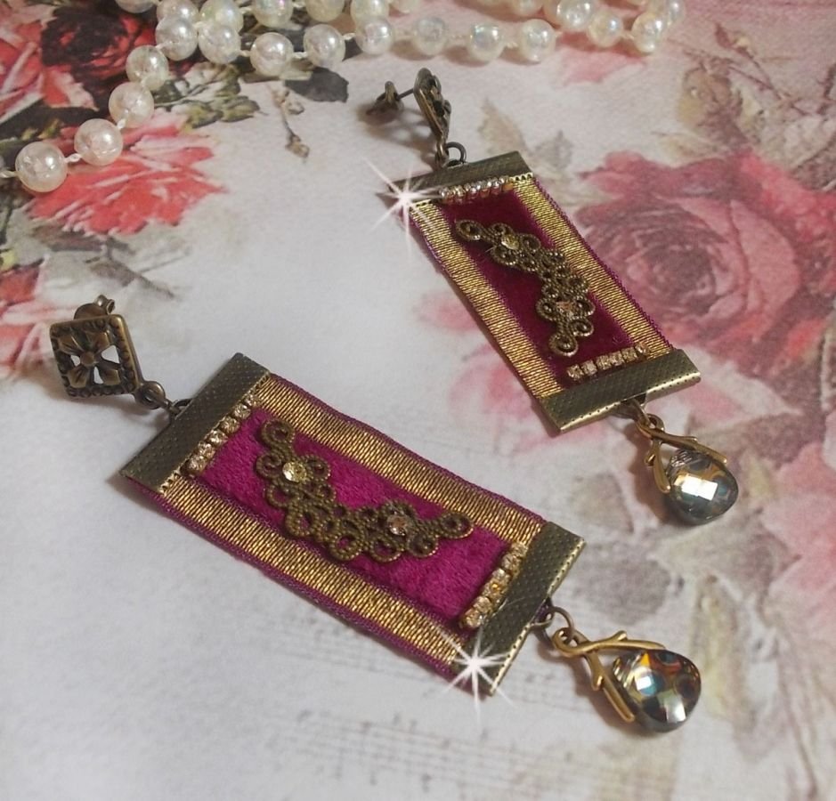Vintage Arabesk BO gemaakt met Bordeaux vlechten, Swarovski kristallen en prachtige accessoires. 