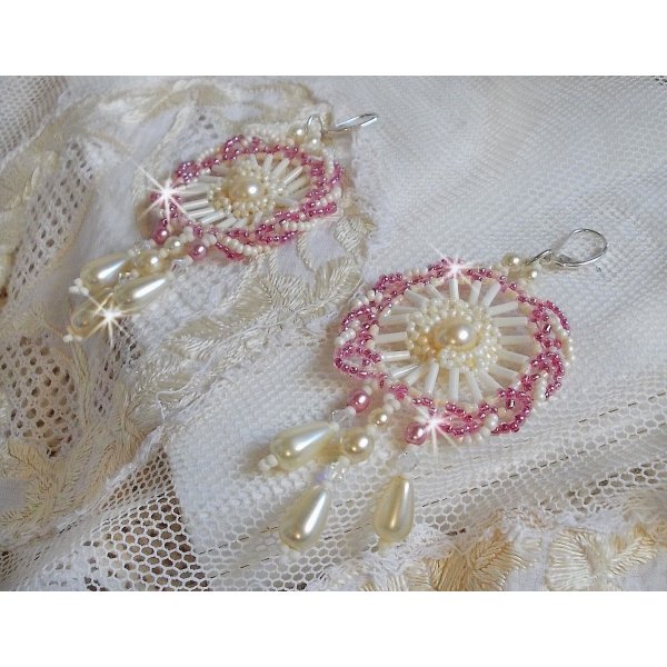 BO D&eacute;tente gemonteerd met Ivory ronde kralen en parelmoer druppels, Antiek roze rocailles en 925 zilveren dwarsliggers