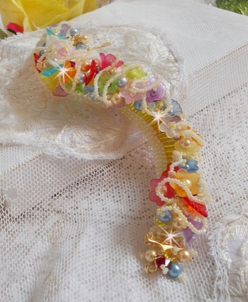 Garden Flowers armband met Swarovski kralen, Frosted bloemen, 3 micron vergulde sluiting