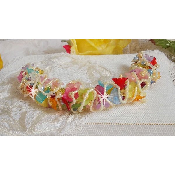 Garden Flowers armband met Swarovski kralen, Frosted bloemen, 3 micron vergulde sluiting