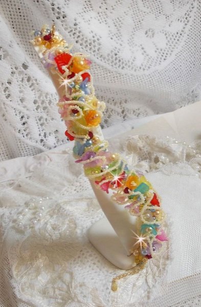 Garden Flowers armband met Swarovski kralen, Frosted bloemen, 3 micron vergulde sluiting