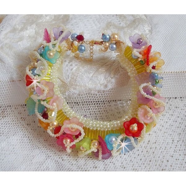 Garden Flowers armband met Swarovski kralen, Frosted bloemen, 3 micron vergulde sluiting