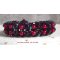 Zwart en rood fluwelen kralenarmband met facetten en parelmoeren glaskralen