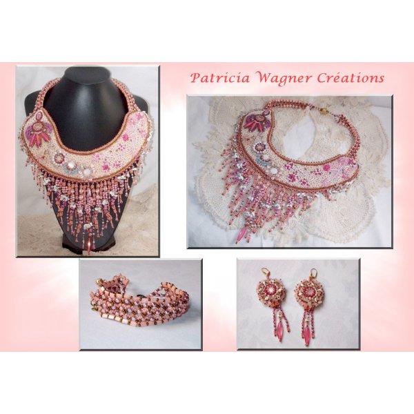 Collier Rose Royale, geborduurd met halfedelstenen parels, Swarovski kristal en diverse parels van Haute-Couture kwaliteit.