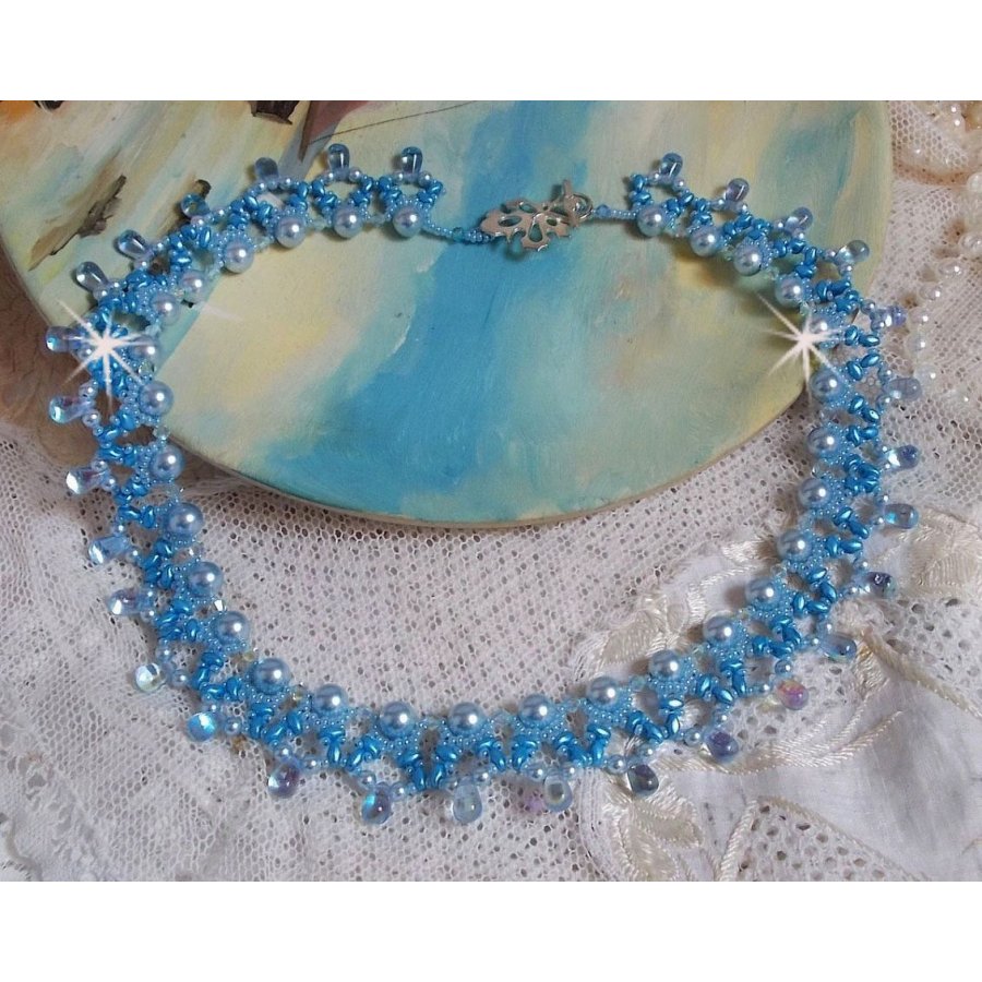 Lichte Azur ketting met Swarovski kristallen parels en glazen druppels