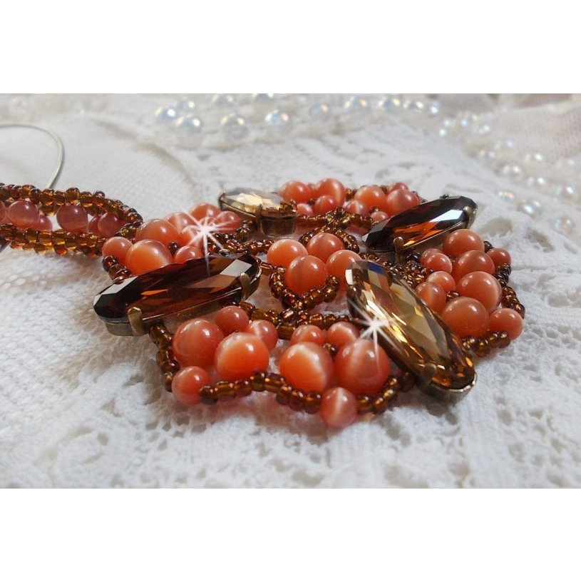Herfst hanger ketting met Swarovski kristallen en kattenoog glazen kralen