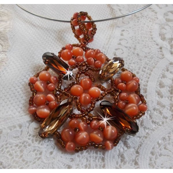 Herfst hanger ketting met Swarovski kristallen en kattenoog glazen kralen