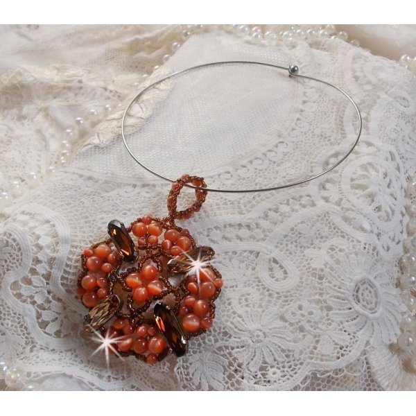 Herfst hanger ketting met Swarovski kristallen en kattenoog glazen kralen